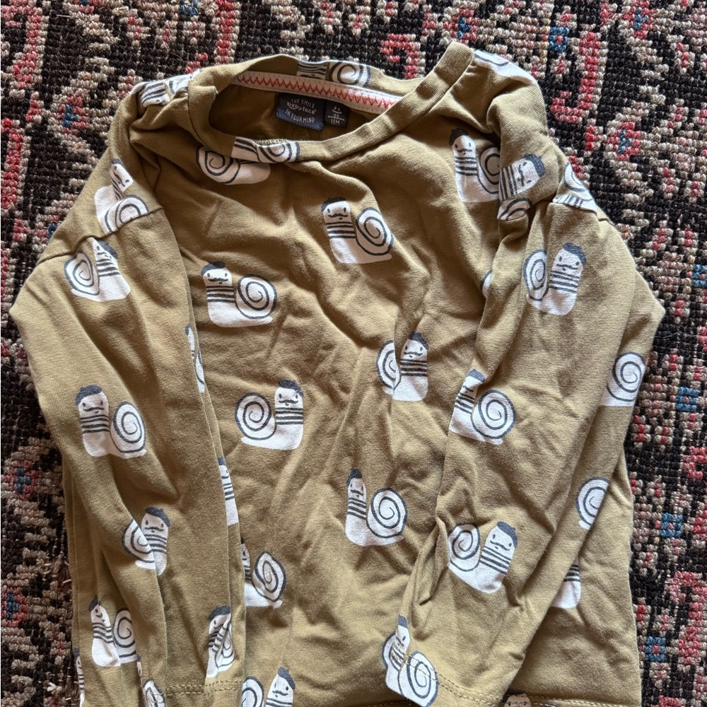 Kids Long Sleeve Snail Print Shirt - Olive